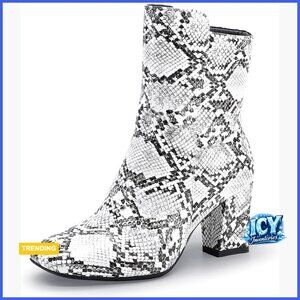 Women's Square Toe Ankle Boots with Block Heel and Side Zipper